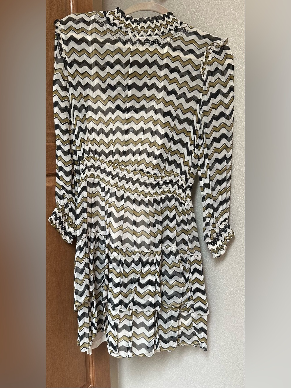 Anthropologie HD in Paris Size 6 Chevron Tiered Ruffle Dress Embellished Boho
